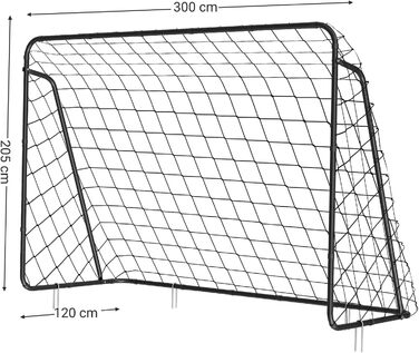 Футбольні ворота для дітей, швидка збірка, для саду, парку, пляжу, залізні труби та поліетиленова сітка (120 x 300 x 205 см, чорна)
