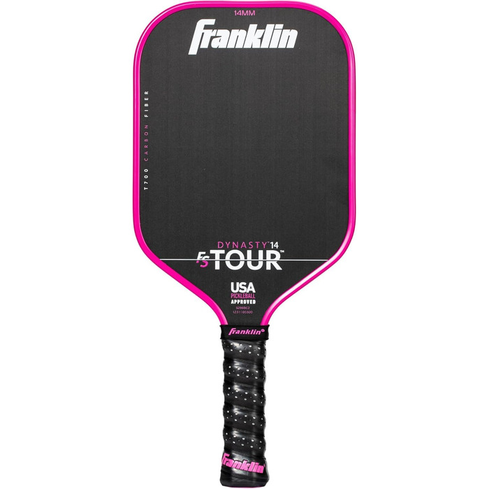 Професійна ракетка для піклболу Franklin Sports FS Tour Series з сирого вуглецевого волокна T700, цілісна конструкція з епоксидною смолою, затверджено USA Pickleball, моделі Dynasty і Tempo, 14/16 мм, сірий, синій, рожевий