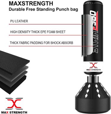 Боксерська груша для боксу або кікбоксингу MaxStrength стоячи, Єдиноборства, Тренажери для ММА, Міцна стійка для мішеней, Боксерські груші 1,7 м, 1,8 м Black/White Strike 360 182 сантиметри