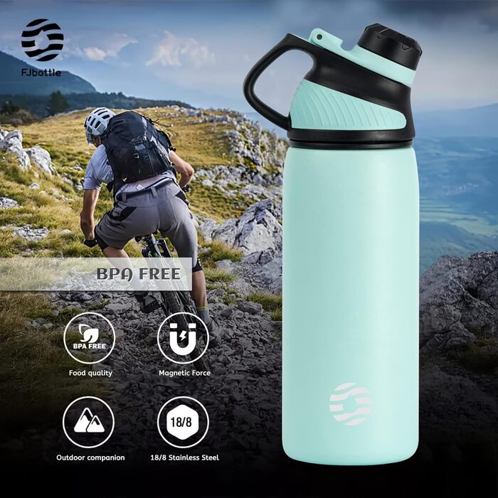 Термобутилка Fjbottle з нержавіючої сталі, 600/800/1000 мл, ізольована, вакуумна, з магнітною кришкою, BPA-free, для спорту, роботи та подорожей, для гарячих і холодних напоїв
