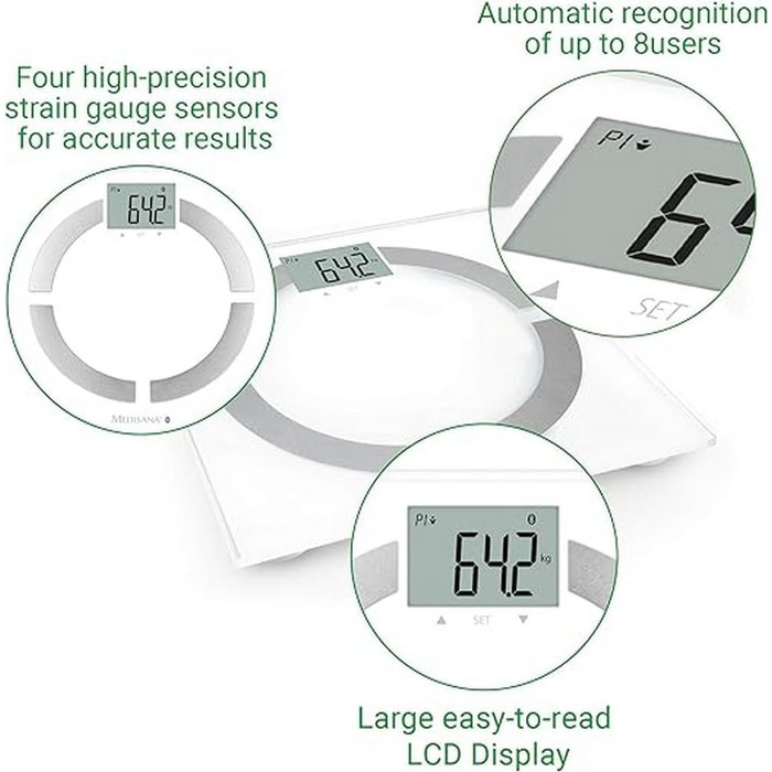 Ваги складу тіла 180 кг, ваги для ванної кімнати для вимірювання жиру в організмі, води в організмі, м'язової маси та ваги кісток з Bluetooth та додатком для аналізу, білі без електронної книги, 444 connect