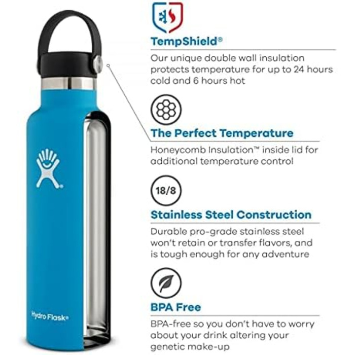 Гідрофляга HYDRO FLASK 621 мл, вакуумна термобутилка з нержавіючої сталі, спортивна пляшка з герметичною кришкою Flex Cap, стандартне горлечко, підходить для миття в посудомийній машині, колір Watermelon