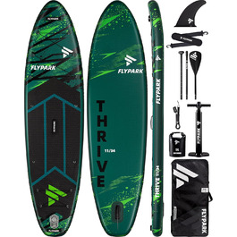 Надувна SUP-дошка Flypark 335x86x15 см, широка, для йоги, з рюкзаком 116 л, 15 D-кілець, ременем, 3 знімними плавниками, насосом