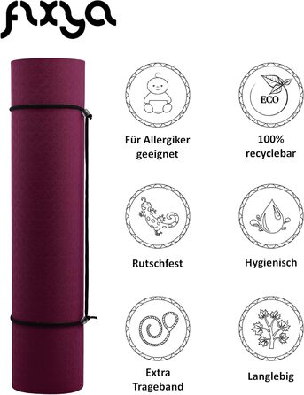 Килимок для тренувань FLXYA TPE Yoga Mat без фталатів 183 x 61 x 0,6 см, додатково з NBR Yoga Pad 25 x 61 x 1.5 см, не ковзає, подушки для фітнесу Подушка для коліна Подушка для йоги Килимок для занять спортом Пілатес малий ремінь для перенесення (баклажа