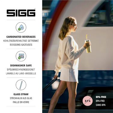 Кружка SIGG Helia жовта - 0,45/0,6 л, скляна соломинка, без BPA, сталь