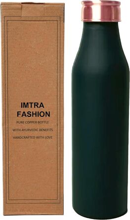 IMTRA FASHION пляшка для води з чистої міді 950 мл, чорна, герметична, аюрведична, спортивна, для подорожей і щоденного використання