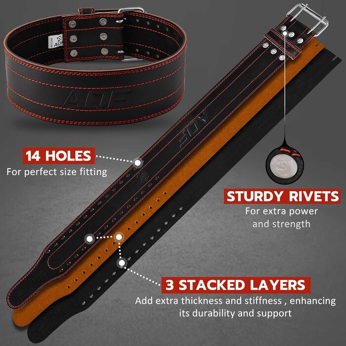 Пояс для важкої атлетики AQF чоловічий - 6 мм 100 натуральна шкіра Тренувальний ремінь - ремінь для підтримки спини Тренажерний підйомний ремінь зі сталевою роликовою пряжкою, спортивний пояс для пауерліфтингу для бодубілдингу та фітнесу M червоний