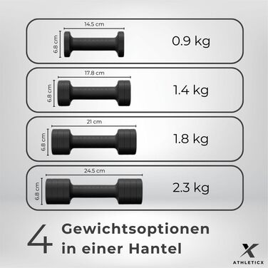 Гантелі Athleticx 0,9-2,3 кг, ергономічні, чорні