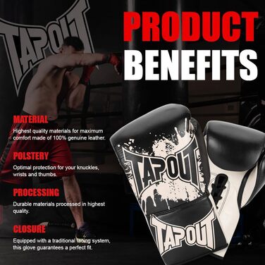 Боксерські рукавички Tapout Angelus Black/Ecru шкіряні 10 унцій (1 пара)