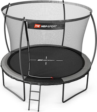 Батут Hop-Sport Outdoor Ø 305/366/427/488 см - Батут з інноваційними вигнутими сітчастими штангами, сертифікатами безпеки та захисною сіткою (305 см, Сірий/Чорний)