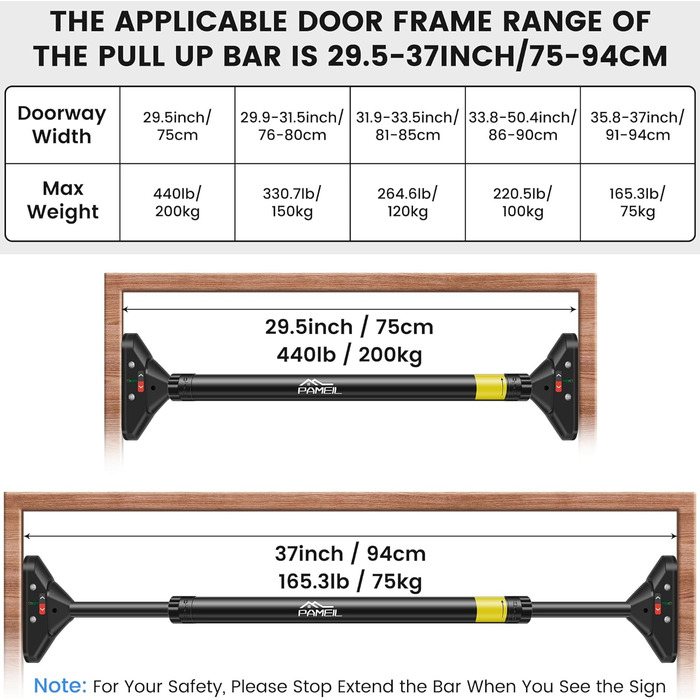 Коробка Pameil Pull-up Bar, 200 кг, без шурупів, 75-94см, чорна