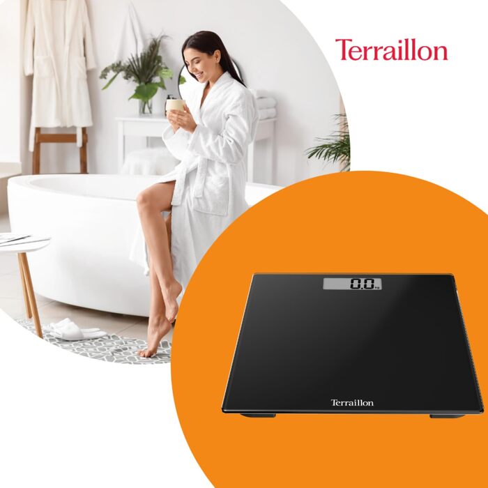Ваги підлогові Terraillon TSQUARE, скляна платформа, ультратонкі, 26×26 см, велике LCD, до 180 кг, чорні