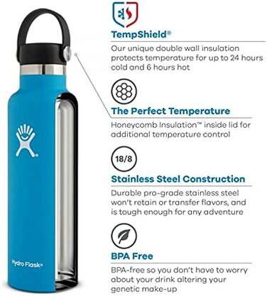 Гідрофляга HYDRO FLASK 621 мл, вакуумна термобутилка з нержавіючої сталі, спортивна пляшка з герметичною кришкою Flex Cap, стандартне горлечко, підходить для миття в посудомийній машині, колір Watermelon