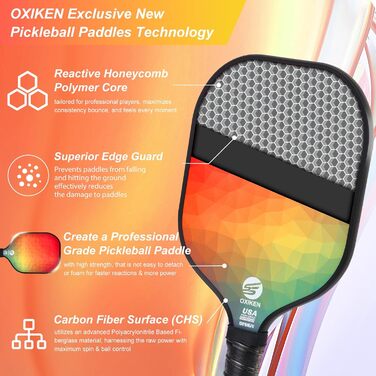 Набір ракеток для піклболу OXIKEN 4 шт, карбон, USAPA, поліпропіленовий сердечник, нековзна ручка, 6 м'ячів, сумка