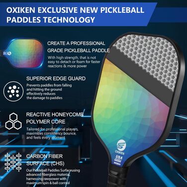 Набір ракеток для піклболу OXIKEN, 2 шт, вуглецеве волокно, USAPA, поліпропіленовий сердечник, нековзка ручка, 2 м'ячі для гри на вулиці
