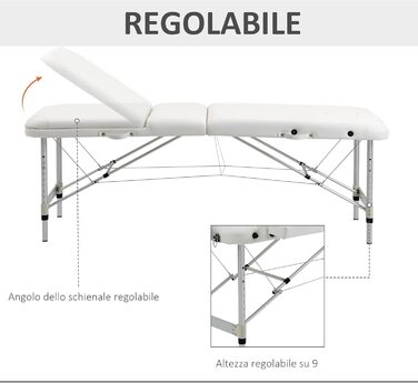 Масажний стіл HOMCOM, алюмінієвий, білий, 215х60х61-84см