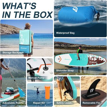 FBSPORT Преміум надувна SUP дошка для йоги, з повним комплектом аксесуарів: широка стійка, антиковзке покриття, весло, насос, страхувальний трос і сумка, для підлітків і дорослих