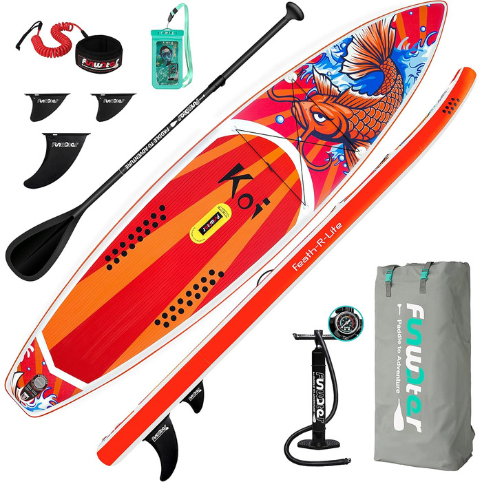 Надувна SUP-дошка FunWater 3,9 м, ультралегка, комплект: весло, 3 плавці, насос, рюкзак, ліш, водонепроникна сумка