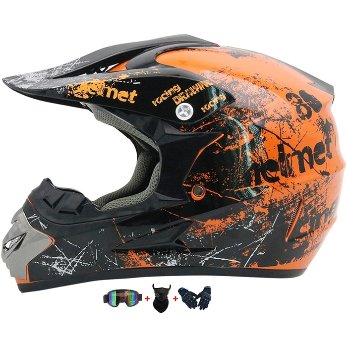 Дитячий мотокросовий шолом Fullface MTB із ABS, комплект з окулярами та рукавичками, для чоловіків і жінок, для мотокросу, даунхілу, ATV