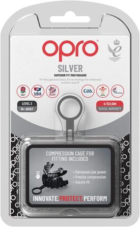 Капа OPRO Silver з чохлом, дорослі (10), чорна/срібляста