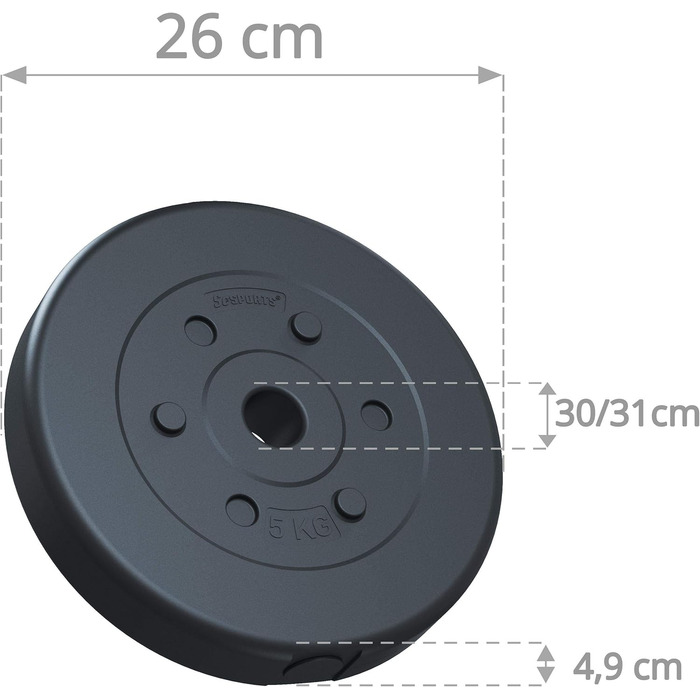 Вагові пластини ScSPORTS - Комплект, 15/25/30 кг, Ø 30/31мм, Цемент, Пластикові вагові пластини, Набір вагових пластин, Фітнес-тарілки, Обважнювачі для гантелей, Штанга (30 кг (4 x 2,5 4 x 5 кг))