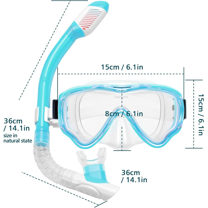 Набір трубок HIKOTEY 4-16 років, окуляри для дайвінгу проти запотівання сині