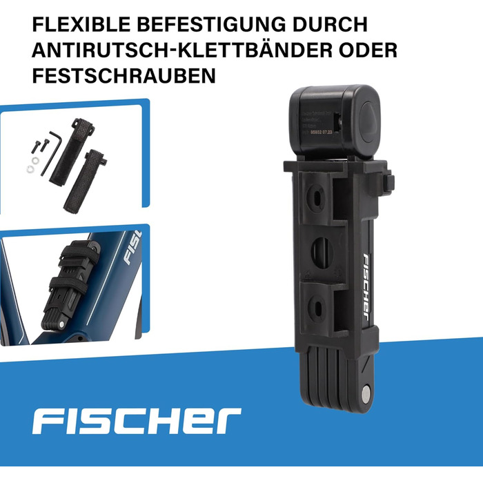 Велозамок складаний FISCHER 85852 з кріпленням і 2 ключами, чорний, 85 см