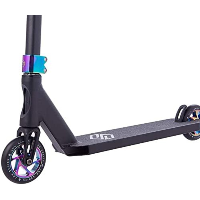 Трюковий самокат Striker Lux H87см Педаль Park Trick Scooter Light 3,1кг наклейка Fantic26 чорна Rainbow Neochrome