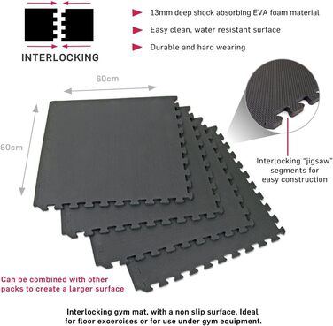 Пазлові EVA мати 66fit для дорослих, 4 шт., 60x60 см, 13 мм, чорні