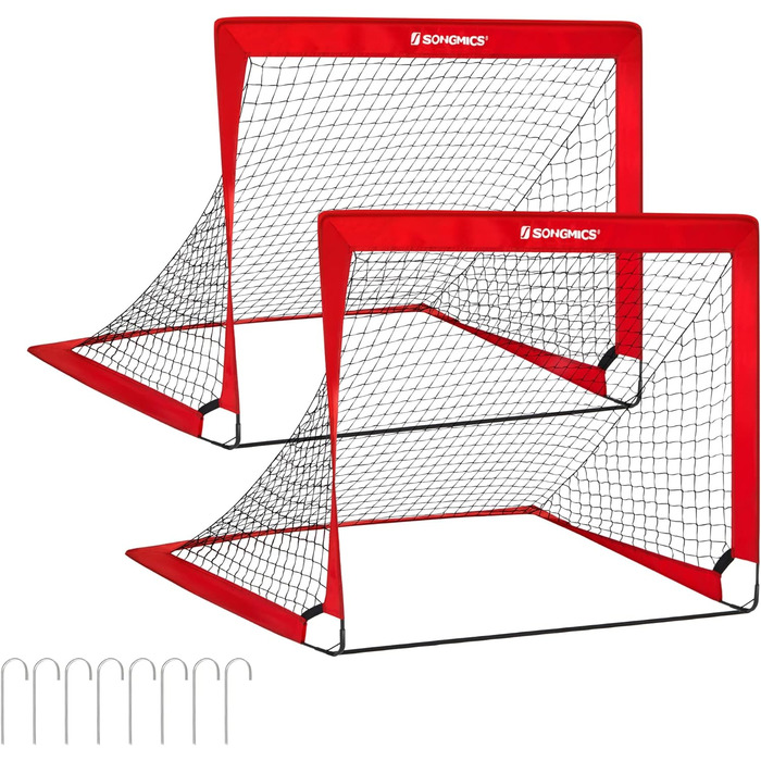 Футбольні ворота для дітей, набір з 2 шт. , висувні ворота, 90 x 120 x 90 см, швидка збірка, для саду, парку, пляжу, поручні зі скловолокна, оксфордська тканина та поліефірна сітка (червоний)