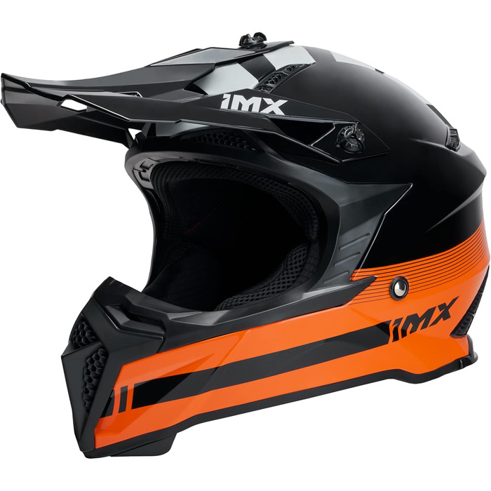 Мотошолом FMX-02 для бездоріжжя, XL, чорний/помаранчевий/білий, знімний підшоломник, екстрене зняття, регульований, знімна внутрішня підкладка