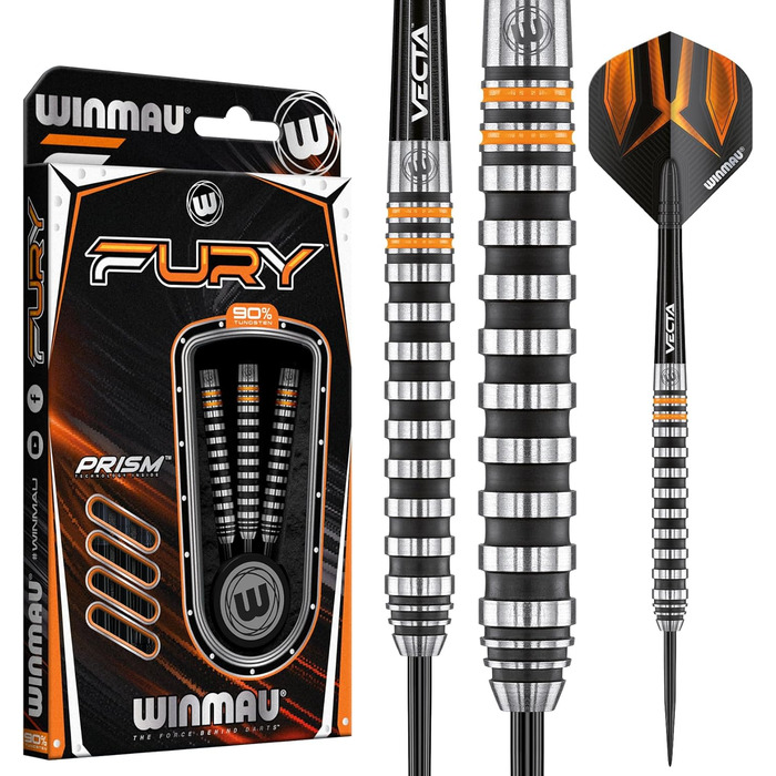 Дартси WINMAU Fury 22-28 г вольфрамові з призмовими крилами та Vecta стрижнями