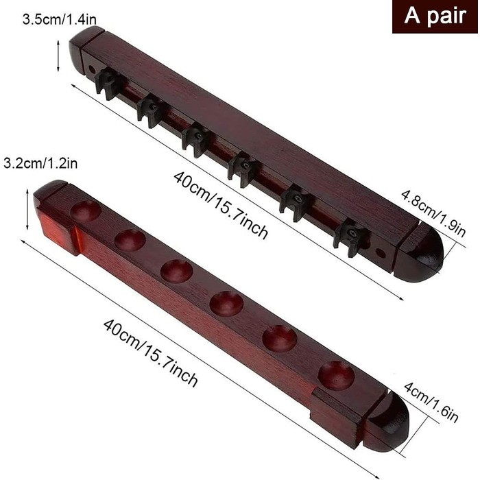 Кронштейн для більярдного кия HNJKJEU, настінне кріплення для більярду, настінна стійка для снукерного кия для більярду, тримач для більярдного кия 6 більярдних київ, аксесуари для більярду для шкіл, будинків, клубів, (40 см * 4,8 см * 3,5 см) бордовий
