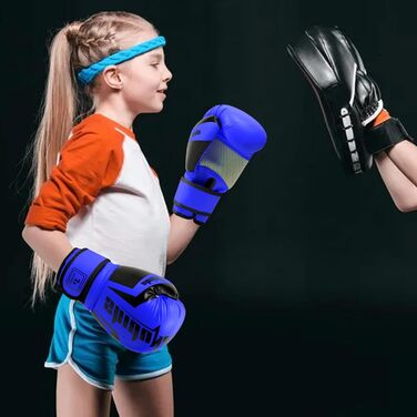 Дитячі боксерські рукавички 227 г, сині, для хлопчиків і дівчаток, тренувальні, для боксу, муай-тай, кікбоксингу, на мішок, 6–16 років