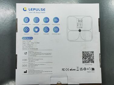 Шкала жиру в організмі Lepulse Lescale F4, шкала з жировими відкладеннями та м'язовою масою, ваги для ванної кімнати з аналізом жиру в організмі, шкала складу тіла, надточна шкала тіла, тренд, великий дисплей, 15 вимірювань тіла чорний