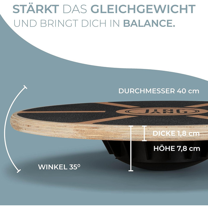 ДЗІН N JANG Balance Board Дерев'яна дошка для хитання Тренажер балансу в т.ч. Протиковзкий килимок Балансирна дошка для дорослих Терапевтична спінінгова дошка