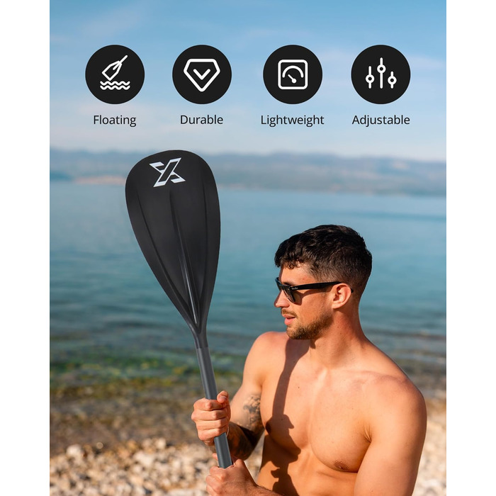 Весло для SUP ZLX, 3/4 частини, регульоване, лопасть зі скловолокна, аксесуари для сапборду
