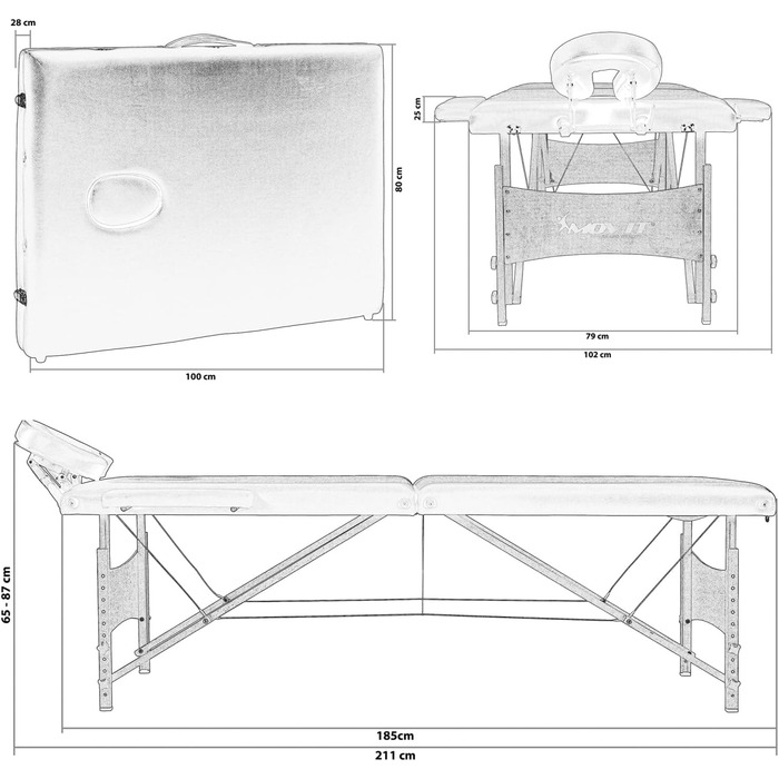 Масажний стіл MOVIT Deluxe в т.ч. сумка, ширина XXL 80 см, оббивка 8 см, каркас з масиву дерева, колір на Ваш вибір, протестований на шкідливі речовини Білий