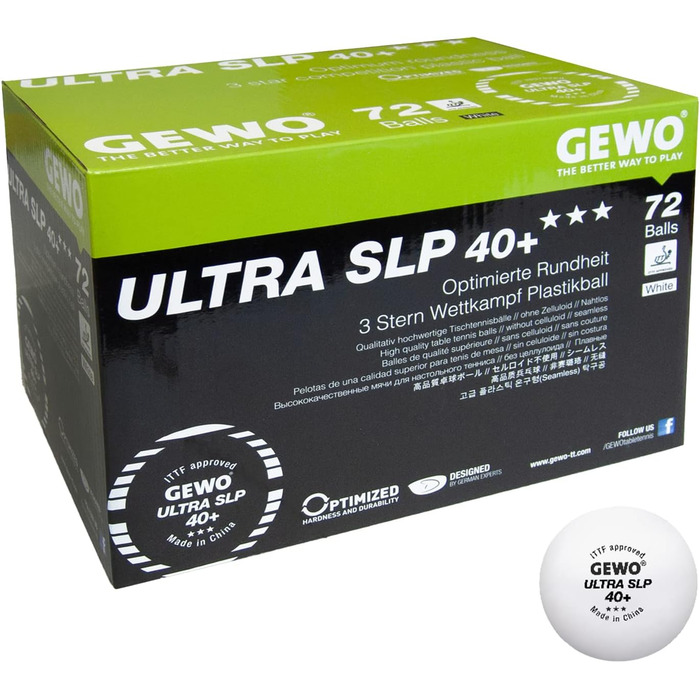 М'ячі GEWO Ultra SLP 3 зірки 40 ITTF, 72 шт.