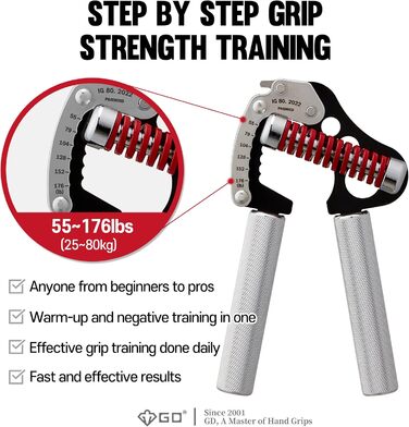 GD GRIP Iron 8 еспандер для рук, регульований, 25-80 кг, тренажер для хвату та передпліччя