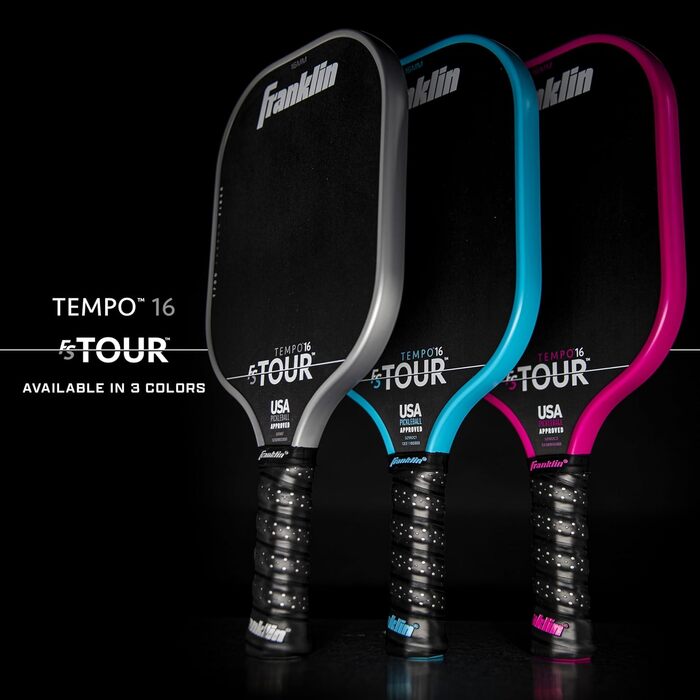 Професійні ракетки для піклболу Franklin Sports FS Tour із сирого вуглецевого волокна T700, затверджені USA Pickleball, цілісний корпус, епоксидне покриття, моделі Dynasty і Tempo, 14/16 мм, сірий, синій, рожевий