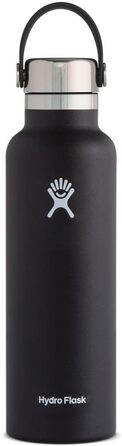 Термобутилка HYDRO FLASK 621 мл, вакуумна, нержавіюча сталь, спортивна пляшка з кришкою Flex Cap, стандартне горло, чорна, придатна для миття в посудомийній машині
