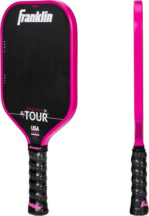 Професійна ракетка для піклболу Franklin Sports FS Tour Series з сирого вуглецевого волокна T700, цілісна конструкція з епоксидною смолою, затверджено USA Pickleball, моделі Dynasty і Tempo, 14/16 мм, сірий, синій, рожевий