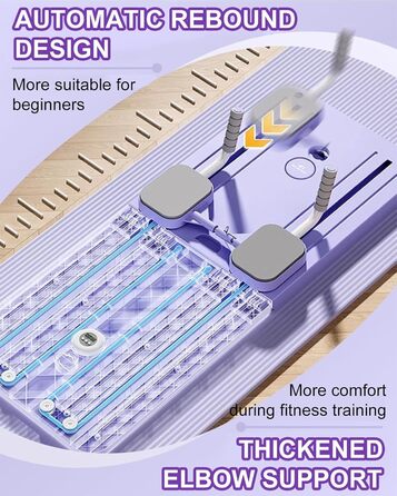 Набір дошок для реформаторів пілатесу Автоматичний ролик для живота з відскоком Складний тренажер для живота Тренажер для живота для дому з опором для ліктів і стрічками опору Фіолетовий