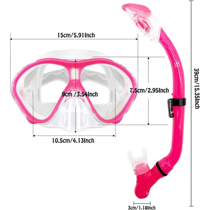Дитячий набір трубок, Набір для дайвінгу Маска для підводного плавання Преміум Складна силіконова суха трубка та окуляри для дайвінгу проти протікання Професійний набір трубок для дітей рожевий