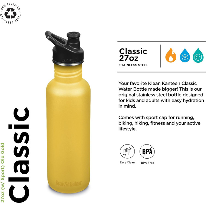 Пляшка для води Klean Kanteen Classic, 800 мл, золота