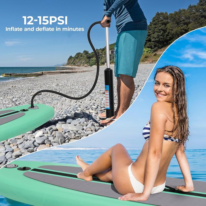 Надувна SUP-дошка для серфінгу 10FT з аксесуарами: регульоване весло, насос, рюкзак, трос, для дорослих, до 200 кг, для водного спорту та веслування