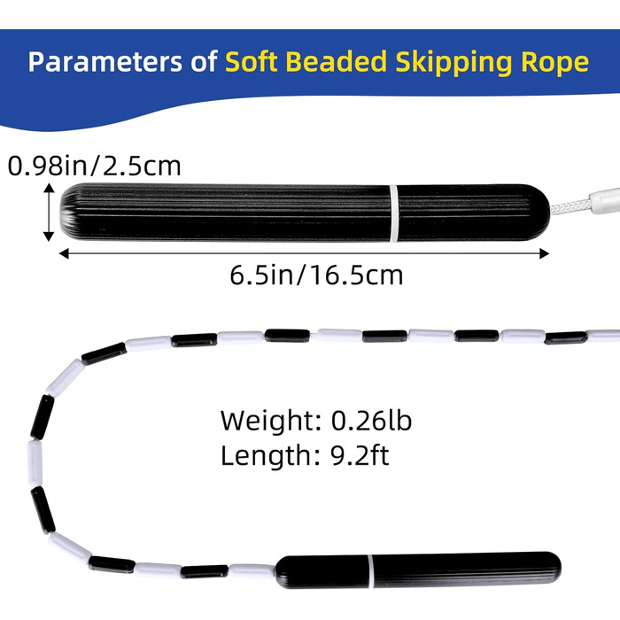 Скакалка CAPARK, сегментована м'яка перлинна скакалка, регульована, скакалка без заплутування для дітей, чоловіків, жінок, тренувань, схуднення, фітнес і тренування, 2,5 м 3 шт. и, чорна