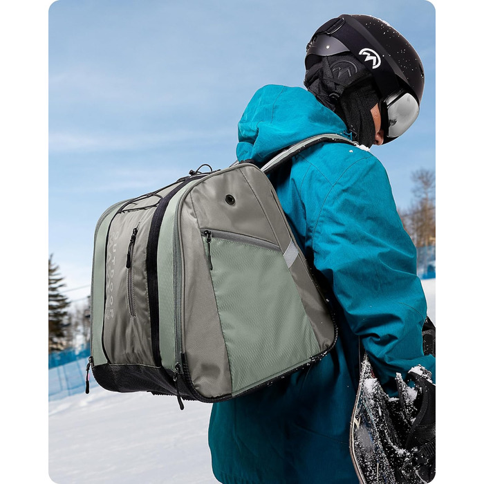 Сумка для лижних черевиків OutdoorMaster 38 л, рюкзак для сноуборду для авіаподорожей з водонепроникним дном для лижного шолома, лижних окулярів і рукавичок темно-сірий