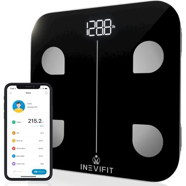 Цифрова вага INEVIFIT для людей, висока точність, до 180 кг, чорна, велика платформа 30x30 см